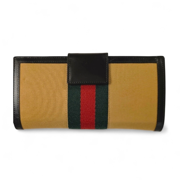 Gucci Handbags - Vintage Gucci Sherry Web Beige Canvas & Brown Leather Wallet Made in Italy